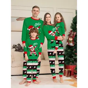 ChristmasFamilyPajamasSet,CartoonSantaPrintTop,StripedPants,CasualFittedSleepwearforAllSeasons