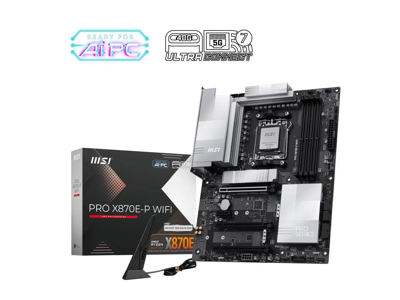 MSI PRO X870E-P WIFI Motherboard, ATX - Supports AMD Ryzen 9000 / 8000 / 7000 Processors, AM5 - 60A SPS VRM, DDR5 Memory Boost (8200+ MT/s OC), PCIe 5.0 x16 & 4.0 x16, M.2 Gen5, Wi-Fi 7, 5G LAN