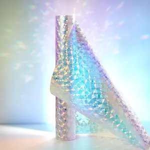 Stained Window  Film, Rainbow Static Cling Decorative Glass Covering, No Glue Removable Vinyl, UV Blocking Heat Control for Bathroom Bedroom Door, 17.5 x 78.7 inch