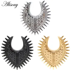 Alisouy 1PC Stainless Steel Star Spike Cone Tip Saddle Ear Tunnel Plugs Expander Stretcher Gauges Earrings Piercing Body Jewelry