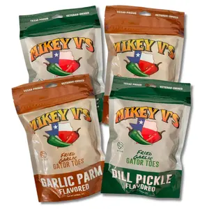 Mikey V's Fried Garlic "Gator Toes" 3.9oz Bag - 4 Bundle (2xDill Pickle, 2xGarlic Parmesean Snack Crispy Chips). Gator Toes Variety Pack, STRONG Garlic Flavor!!!!
