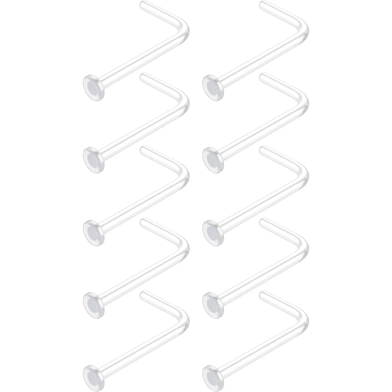 Clear Nose Studs for Work - L Shape Clear Nose Rings Piercing Retainers - Bioflex Plastic Nose Rings for Surgery - Flat Top 18, 20, 22 Gauge (10pcs Pack)