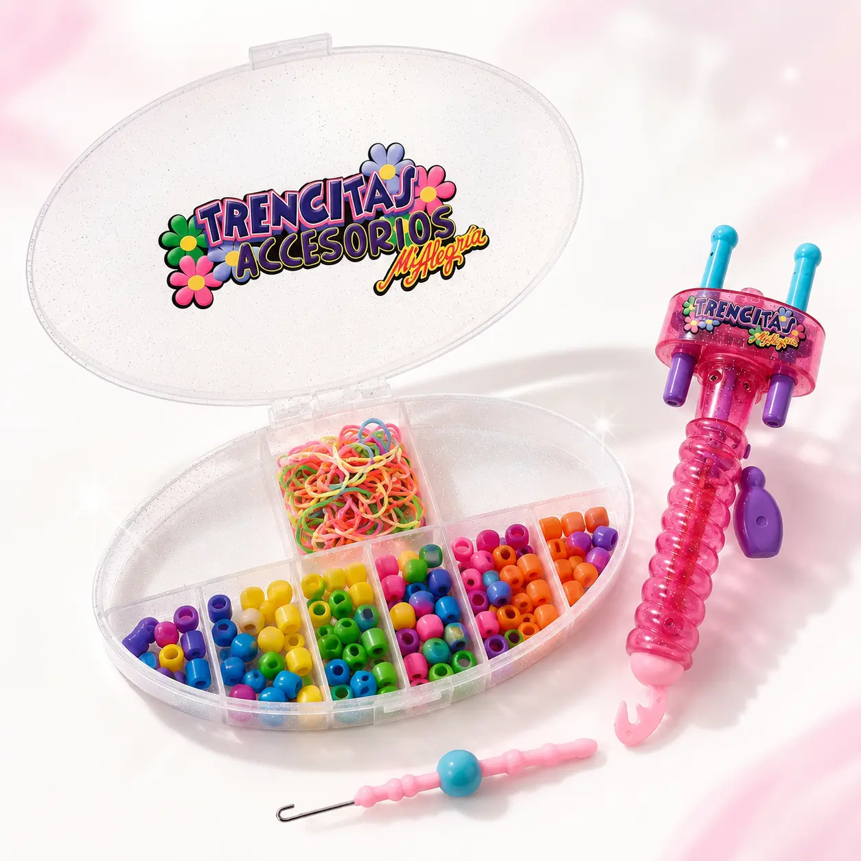 Colorful Hair Bead Kit for Girls - DIY Braiding Accessories Set with Hair Threading Tool, Colorful Beads, Elastic Bands & Organizer Case, Fun Hands-On Activity for Travel, Sleepovers, Halloween Gifts