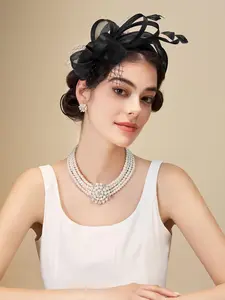 1Pcs Feather Fascinators Headband Adjustable Headband Women's Tea Party Hat Kentucky Derby Hats Cocktail Wedding Bridal Fascinators Headband Clip for Women Girl Birthday Mother's Day Halloween Christmas Gift Goddess Headband