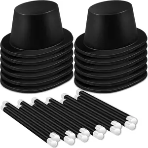 12 Pcs Magician Black Plastic Top Hats with 12 Magician Wands Large Plastic Magic Party Favors for Kids Dress up Birthday Party Supplies