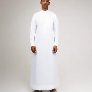 Classic Solid White Saudi Band Collar Thobe