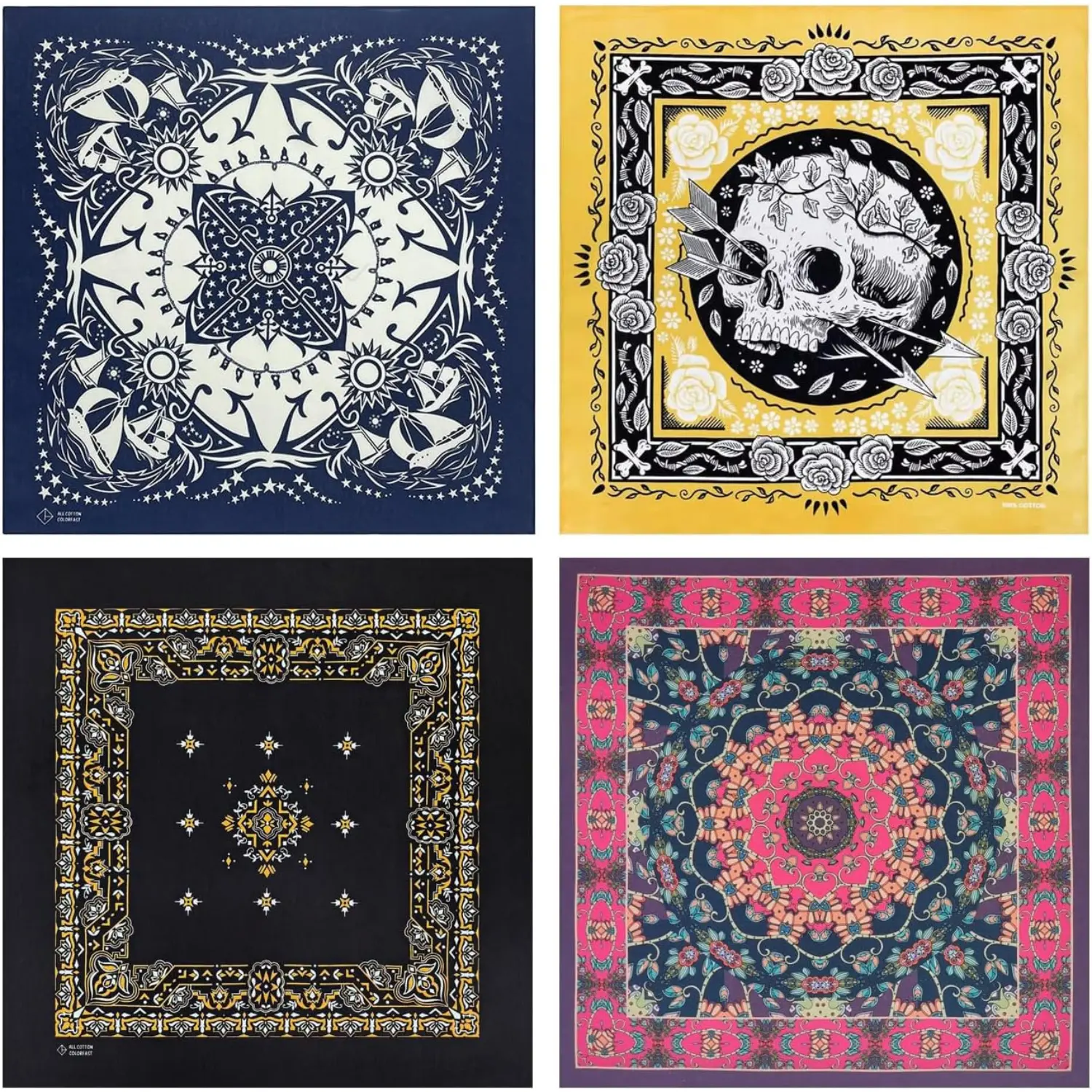 4 Pack Cotton Paisley Bandana Head Scarf Hair Wrap Neck Scarf Vintage Bandana for Men Women