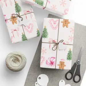 Pink Christmas Wrapping Paper — Cute Gingerbread, Santa & Candy Cane Holiday Gift Wrap