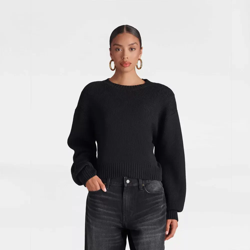 KBB by KAHLANA Women's Long Sleeve 'The Shoulder Pad Sweater', Polyester, Spandex