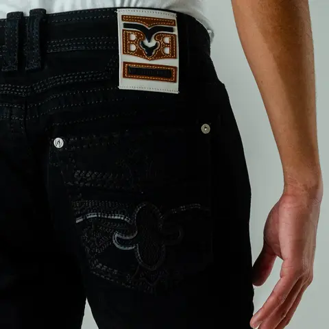 Men's Heavyweight Denim Jeans - True-Fit Straight Leg, Pocket Embroidery, Bold Stitching, Classic American Style, Cowboy Rodeo Outfit, Menswear, Sizes 28 x 30, 30 x 32
