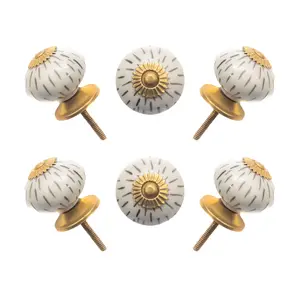 Rainy Artistic Hand-Painted Grey Dash Ceramic Knobs with Gold Accents (Set of 6) - 1.5 Inch - CDNY