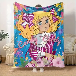 Candy Candy Anime Theme Print Flannel Blanket - Soft and comfortable for all seasons, suitable for sofa bed, office, travel