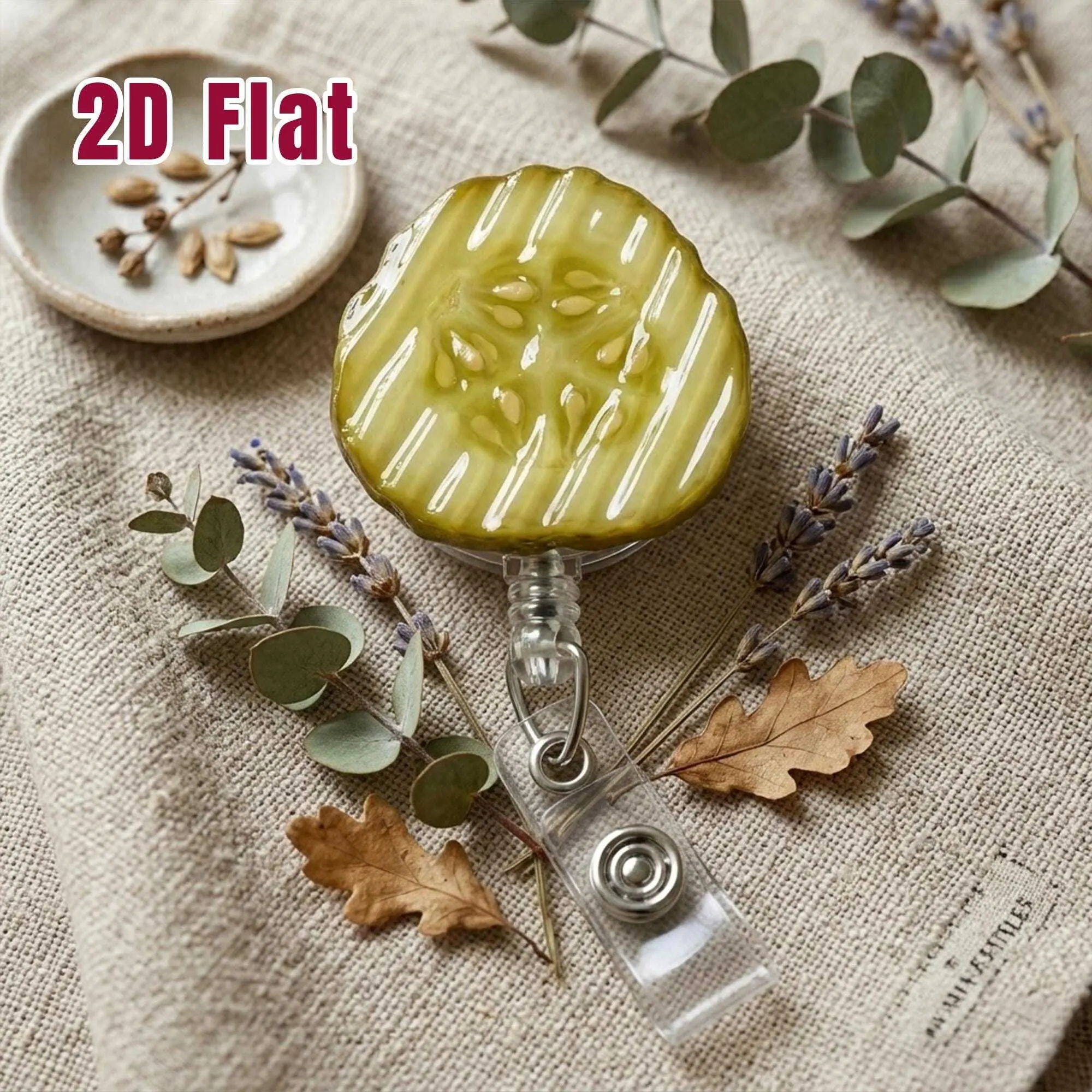 Funny Pickle Badge Reel – Realistic Acrylic Pickle Slice, Nurse Retractable ID Holder Gift