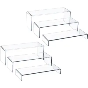 6 Pcs 12" Large Thickened 5mm Clear Acrylic Display Riser, Rectangular Display Shelf Tiered Display Stand for Cupcake, Gemstone, Curio, Figurines and Collectibles