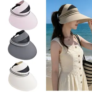 2 pack mesh large brim ponytail sun hat - adjustable breathable striped top hat, summer outdoor sun hat, essential for UV protection