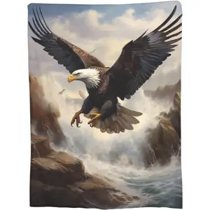 Bald Eagle Throw Blanket for Men Women - Valentine's Decor, Eagle Gifts for Kids Adults - Ultra Soft Cozy Fleece for Couch Sofa Bedding 50"x60", Printed on One Side with a Plain White Back, Halloween Thanksgiving Christmas Gift