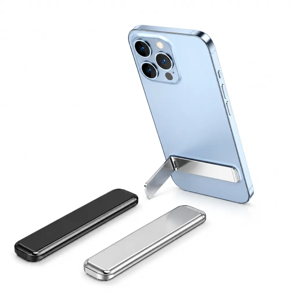 Ultra Thin Electroplated Phone Kickstand, Adhesive Metal Phone Stand for Back of Phone or Case, Adjustable 0-75 Degree Mobile Holder for Desk, Video Calls, Streaming and Hands-Free Viewing