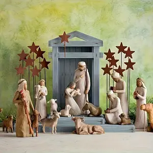 New Vintage Resin Nativity Set 10-Piece Religious Figurines Hand-Painted Christmas Nativity Scene Biblical Figures for Holiday Wedding Gift Decor Ideal for Prayer Room - Suitable for Thanksgiving Christmas Hanukkah Easter Independence Day B Ornaments