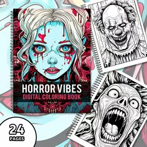 Horror Vibes Dark Horror Coloring Book, Gothic and Scary Elements, Emotion Release Creative Experience, Single Page Print 24 Sheets