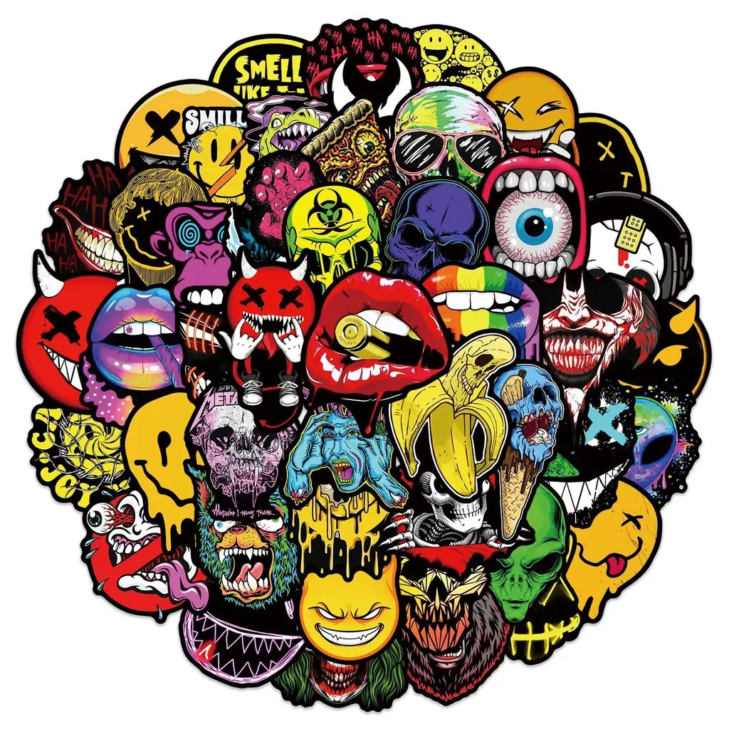 50PCS Halloween Scary Face Graffiti Waterproof Protective Stickers Decal Set Accessories For Luggage Cellphone Case Laptop Notebook Decals Protection