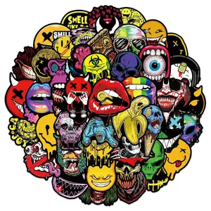 50PCS Halloween Scary Face Graffiti Waterproof Protective Stickers Accessories For Luggage Phone Case Laptop Notebook Decals
