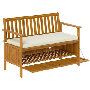 2 Seat Garden Bench With Hidden Compartment 43.7 Inches Wide Keeps Patio Neat And Organized Teak Color Assembly Required