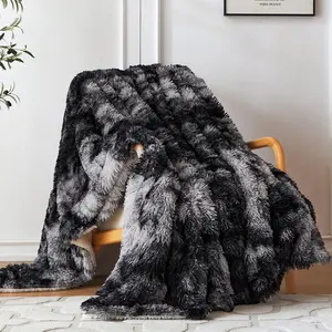 Soft Faux Fur Twin Blanket – Fuzzy Cozy Microfiber, Warm Thick Plush Fleece Throw Blanket for Couch,Bed,Sofa,Gift for. (Tie Dye Black, 60"x80")