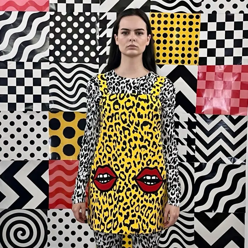Clark Revolution Cheetah Pop Art Mini Dress Jumper - Yellow & Black Cotton Sateen A-Line Sleeveless with Embroidered Pockets