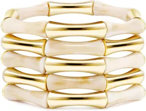 Tube Bangle Bracelets for Women Stackable  Chunky  Beads Stretch Friendship Summer Beach Bracelet