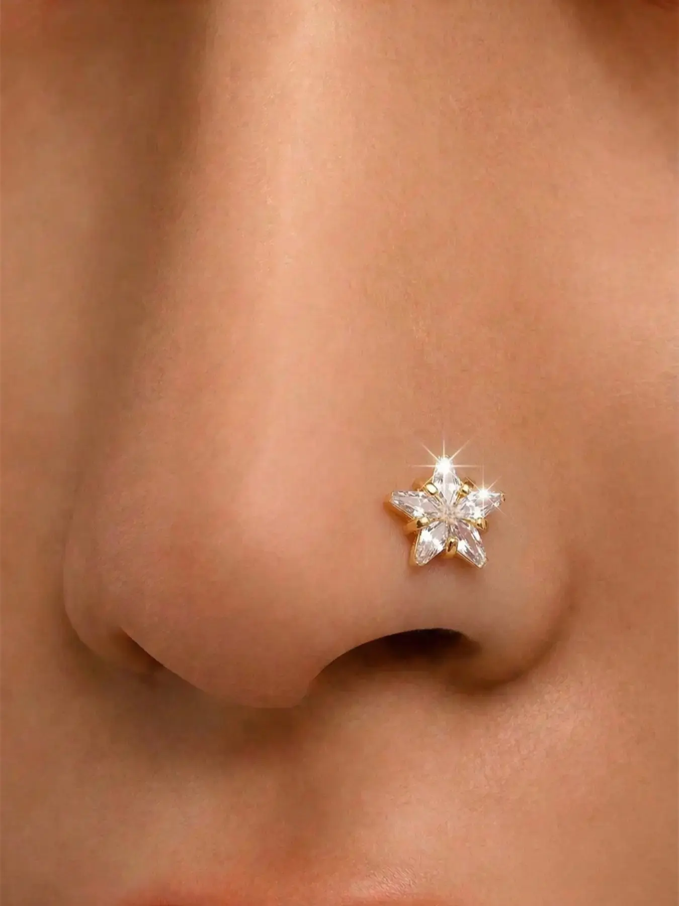 Women's Fashion Star-Shaped Synthetic Zircon L-Shape Nose Stud, Nose Piercing Jewelry, Vintage Elegant Style, Unique Simple Design, Perfect for Daily Wear