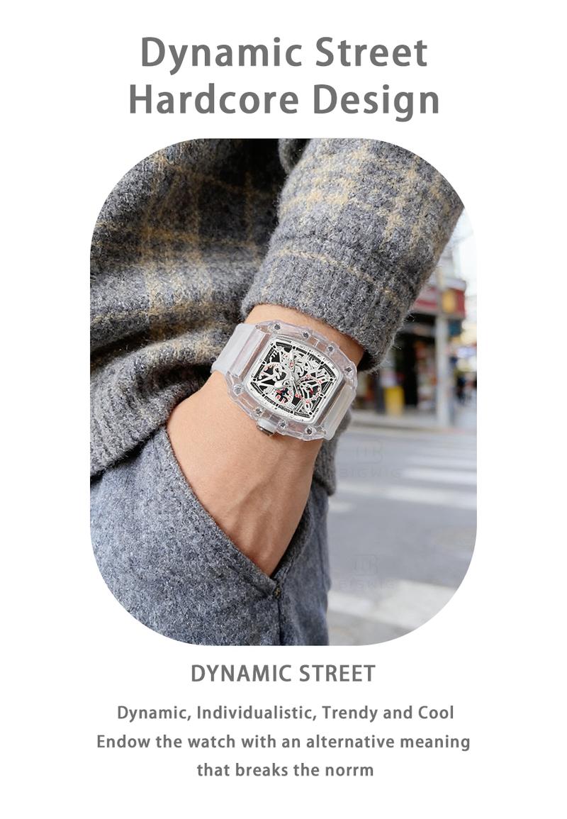 Men's Quartz Watch Mechanical Style Fashionable Casual Sports Fully Automatic Quartz Hollow Glowing Waterproof Outdoor Luxury Men's Watch