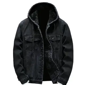 Mens Fleece Lined Denim Hoodie Jacket - Winter Warm Cowboy Jean Jacket, Casual Button Down Style, Thicken Trucker Coats - Sweatshirts, Menswear
