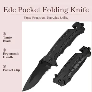 Multi functional stainless steel folding knife, pocket knife suitable for camping, fishing, hiking, and kitchen use, with window breaker, seat belt cutter, Christmas gift.