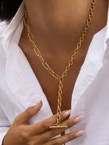 Ladies Necklace Lollipop Pendant Thick Chain Asymmetrical Y Shaped Chain Tassels Stainless Steel 18k Gold Plated Waterproof Anti Allergy Street Style Casual And Trendy Accessory