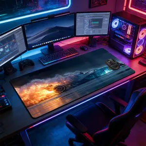 High-Speed Sci-Fi Vehicle Large Gaming Mouse Pad, Non-Slip Rubber Base & Sewn Edge, Epic Water & Fire Effects Design, Durable Desk Mat for PC Gaming, Great Gift for Action Lovers