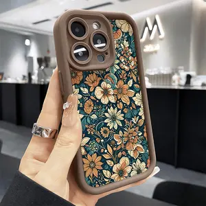 Vintage Blossom Floral Pattern TPU Case for iPhone 17 Pro Max 16 16e 15 14 Plus 13 12 Mini 11 Air X XS Straight Edge Drop-Resistant Rugged Durable Cover Shell Gift 2D printing