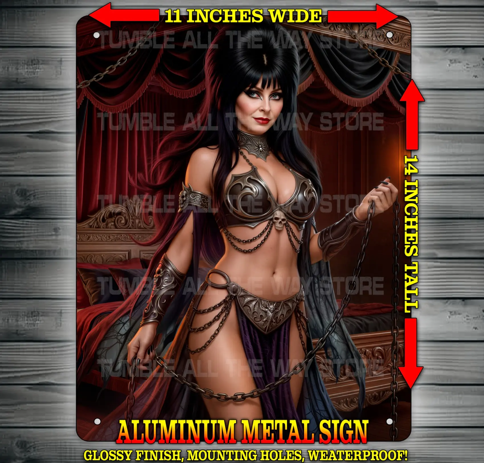 Elvira Mistress of The Dark Gothic Fantasy Movie Metal Sign Wall Art 14x11" for Indoor or Outdoor use