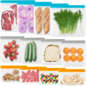 12 Pack Reusable Freezer Bags, Leakproof Silicone Food Storage Bags, Dishwasher Safe, Eco-Friendly Reusable Snack, Sandwich & Gallon Bags for Kitchen Organization