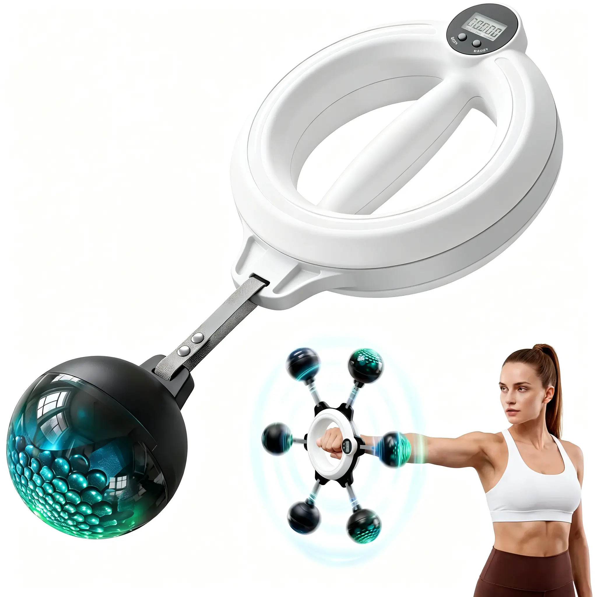 360° Rotating Wrist & Forearm Trainer Grip Strengthener for Men Women, Upper Body Strength Chest Arm Workout Tool for Arms Shoulders Chest Waist, Portable Home Gym Fitness Equipment with Adjustable Dumbbells Thrust Machine Workout Accessories
