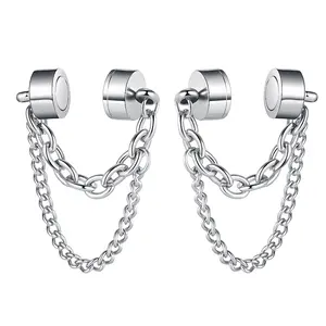 OIDEA Stainless Steel Magnetic Chain Ear Cuff for Men Women, Non-Piercing Geometric Hip Hop Punk Ear Cuffs, Multiple Piercing Earring Sets
