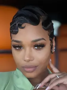 Pixie Cut Curly Wave Finger Wave Wig for Women 13x4 Transparent Lace Frontal Wig Halloween Wig Glueless Frontal Wig