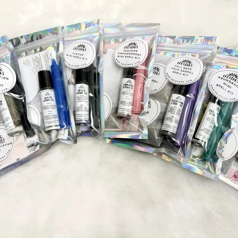 CelStars Mini Spell Kits - Calming Home Fragrance Witch Supplies, 10ml Reikified Oil, Clarity Herbs, Protection Rosemary, Hair Oil, Witchy Gifts for Adore & Calling Back Your Energy