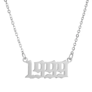 Birth Years Necklace Initial Year Number Pendant Birthday Gift Charm Friendship Old English Jewelry for Women Girl