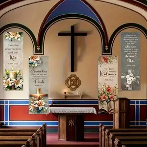 Easter Theme Backdrop Banner, 4 Counts/set Easter Inspirational Church Banner with Bible Quote, Suitable for Church Sanctuary Walls
