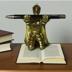 Pen Holder, Ornaments, 1Pc Executive Knight With Helmet, Bronze Statue, Home, Study, Office Decoration, Wearing Armor, Hero,