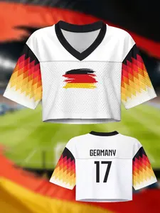 Women's Germany Football Jersey No. 17, Breathable Short Sleeve Soccer Shirt, Casual Sporty Fanwear, Fits Ice Hockey/football/baseball/rugby