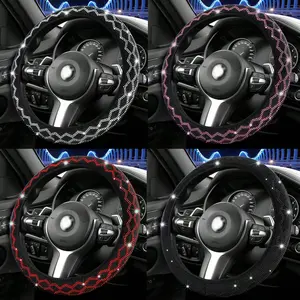 Blingbling Car Vehicle Steering Wheel Cover with Rhinestones, Elastic No Inner Ring Wave Shape, Universal Fit for All Seasons, Women's Car Interior Accessories