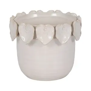 Sagebrook Home 20245-03 6 in. Ceramic Leaf Applique Planter, Cream