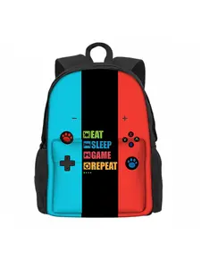 Game console graphic print backpack with front pocket