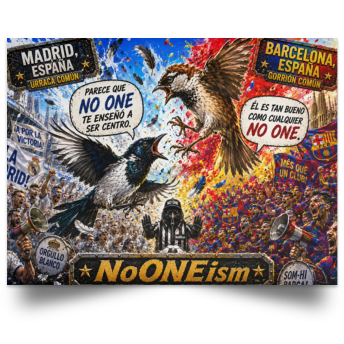 Madrid vs. Barcelona – NoONEism™ Bird Soccer Rivalry Poster